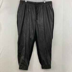 G by Giuliana size 1X Black Faux Leather Back Knit Drawstring Joggers